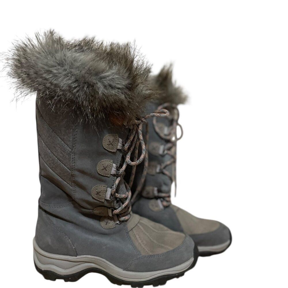 Clarks 26121540 Winter Hi Waterproof Gray Faux Fur Snow Boots Women's Sz 6.5